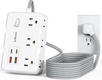 Surge Protector Power Strip 10 Ft Cord, Ultra Thin Flat Extension Cord with 6 Outlets 4 USB Ports(2 USB C), Flat Plug Power Strip, Braided Power Cord for College Dorm Room Essentials