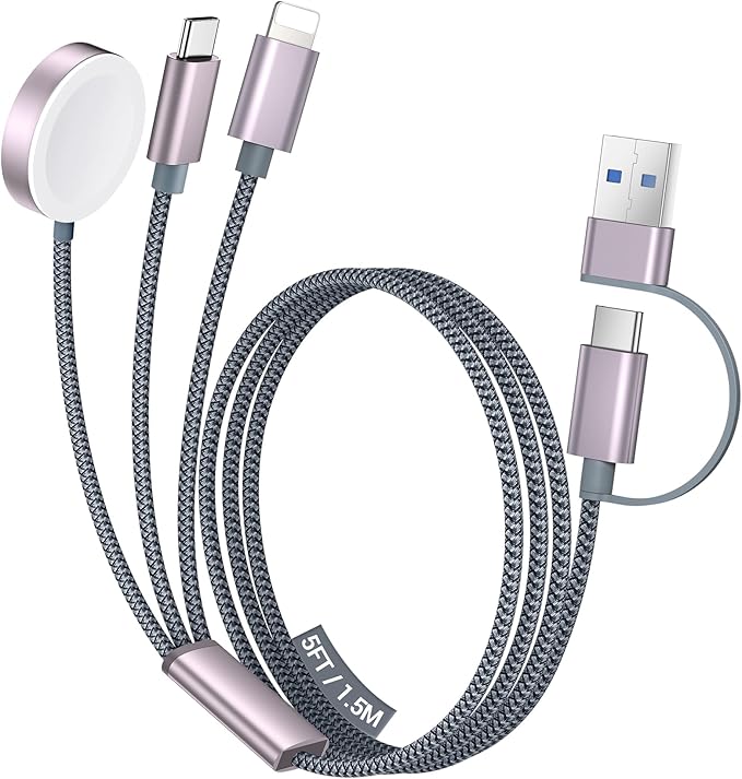 Temdan for Travel Vacation Essentials,3 in 2 USB C Cable for Apple Watch Charger/iPhone 16 Charger/Lightning,Multi Charging Cable Cord,Camping Essentials,Portable Designed for iWatch &iPhone 16-12-5FT