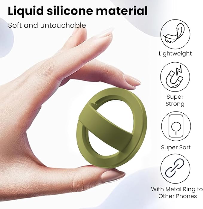 Magnetic Silicone Ring Grip Phone Holder, Loop Grip Phone Holder,Magnetic Phone Loop,Magsafe Phone Grip,Compatible with Magsafe for iPhone 16/15/14/13/12 Series (Wasabi Green)