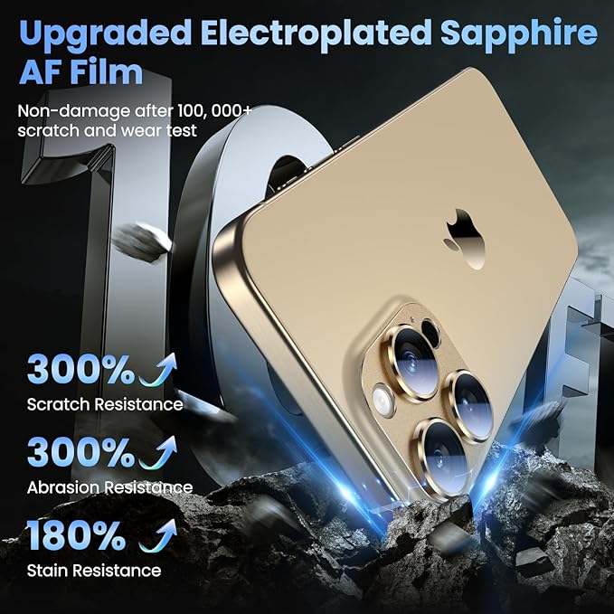 Uyiton Compatible with iPhone 16 Pro/iPhone 16 Pro Max Camera Lens Protector - [Not Easy to Break][Strong Adsorption][Case-Friendly] Metal Tempered Glass Rear Camera Screen Cover - Desert Titanium