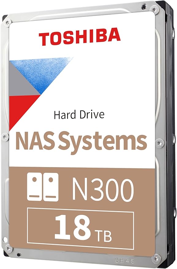 Toshiba N300 18TB NAS 3.5-Inch Internal Hard Drive - CMR SATA 6 Gb/s 7200 RPM 512 MB Cache - HDWG51JXZSTA
