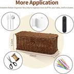 Cable Management Box, Desk Handwoven Rattan Cord Hider Organizer Box With Lid Button Lock, Power Strip Holder Decorative Box, Floor Cord Surge Protector Storage Box