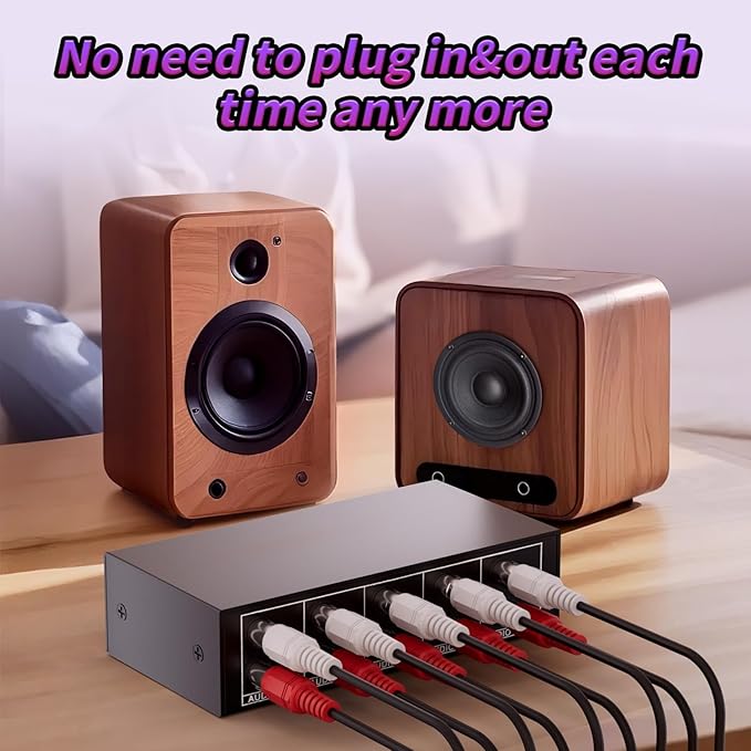 3.5mm Aux + RCA L/R Audio Splitter 1 in 4 Out, BolAAzuL 4-Way Stereo Audio Distributor Box 4-Channel Stereo RCA Splitter 1x4 for DVD Player, Game Console, Headphones, Speaker - w/Power