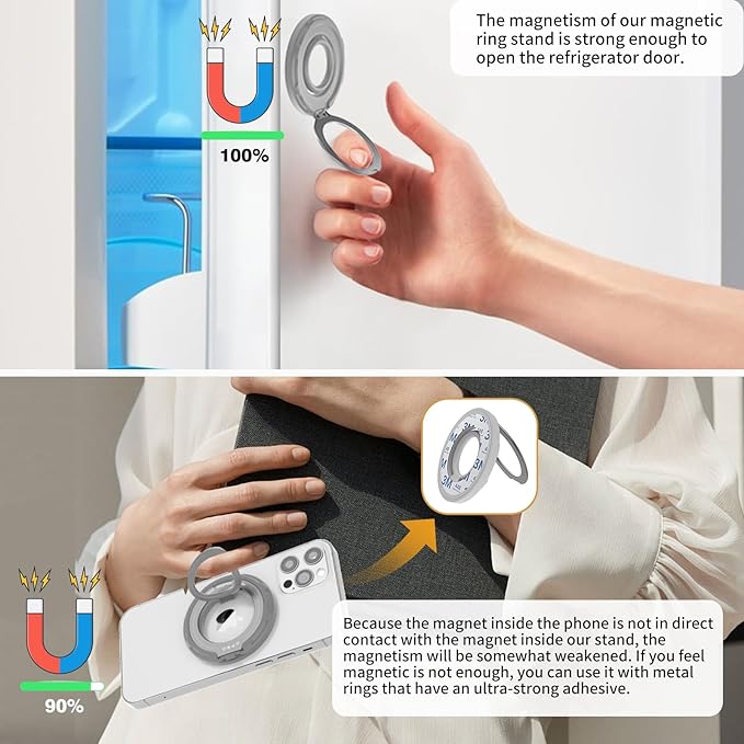 OPSO Magnetic Phone Ring Holder for MagSafe, 360 Degree Rotation Silicone Finger Ring Grip Stand Holder, Adjustable Kickstand, Compatible with iPhone 16 15 14 13 12/Pro/Max, Samsung and All Smartphone