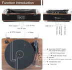 LP&No.1 Record Player with Stereo Speakers, 3-Speed Belt-Drive Turntable for Vinyl Records with Wireless Playback and Auto-Stop,Walnut Wood