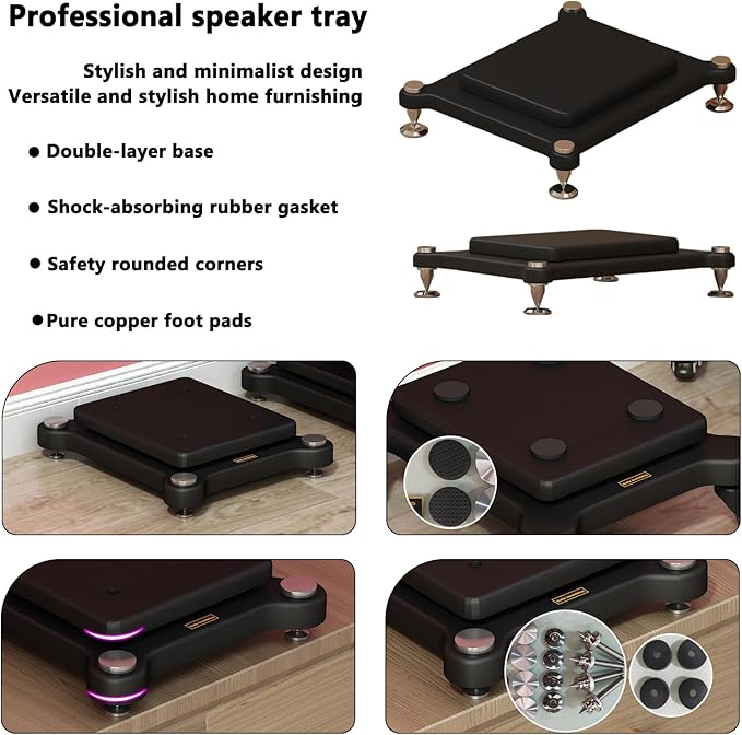 2pcs Subwoofer Isolation Stand, Double-Layered Speaker Isolation Stands with Stainless Steel Metal Feet, Acoustic Speakers Isolation Pad for Floor, Desktop (15.7×17.7in)