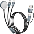 5FT iWatch Charger 3 in 2 for Apple Watch Charger Travel Essentials Multi Charging Cable Fast Charging Compatible with iWatch Series 10 /Ultra/SE/9/8/7/6/5/4/3/2/1 & iPhone 16/15/14/13/SE/Galaxy S24
