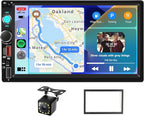 2 DIN Car Stereo Wireless Carplay&Android Auto, USB-C Head Unit 7” Touch Screen Car Radio Volume Knob Bluetooth EQ FM Mirror Link Double USB-A TF +Rearview Camera