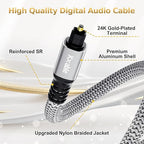 Optical Audio Cable 15 FT, Digital Audio Cable, Toslink Fiber Optic Cord, [Nylon Braided, Slim Aluminum Shell, Gold Plated Connector], for Home Theater, Sound Bar, PS4, Xbox, TV and More