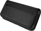 Nylon Cell Phone Holster for Cricket Vision Plus, Icon 2, Influence, Google Pixel 5a, 6, 6a, LG Harmony 4 G7 G8 K40 K22 - Horizontal Case Canvas Waist Carrying Pouch with Belt Clip/Loops, Black