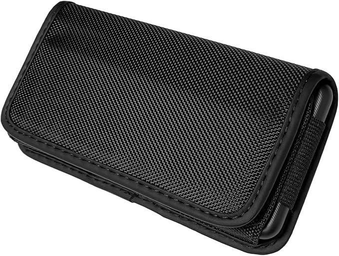 Nylon Cell Phone Holster for Nokia G100, G400, OnePlus 10, 9, 8T, 7T Pro, N100, N200 5G, AT&T Maestro 3, TCL 30V - Horizontal Case Canvas Waist Carrying Pouch with Belt Clip/Loops, Black