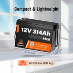 12V 314Ah LiFePO4 Lithium Battery,100A BMS,15000+ Deep Cycle 300Ah Lithium Rechargeable Battery Max 4019Wh Energy Great for RV, Marine and Off Grid Applications