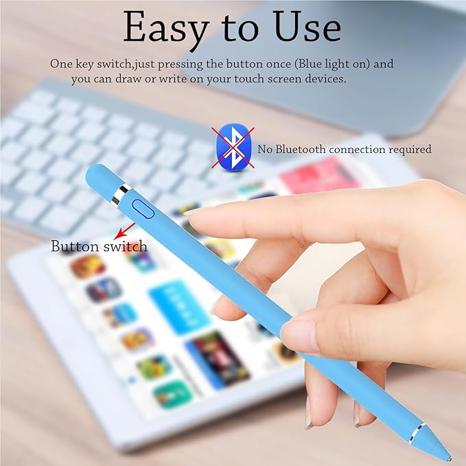 DOGAIN Active Stylus Pen for Touchscreen, iPad Pencil 1.5mm Fine Point Pen, Digital Pens Rechargeable for Tablet, Stylus Pens Compatible with iPad Air/Mini/Pro/Android/iPhone and Most Device - Blue