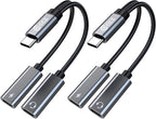 USB C Splitter,1 in 2 Out Dual USB C Type Headphone and Charger Audio Adapter,Hi-Fi Sound Quality Type C Headphone Adapter and Charging Dongle Cable Compatible with Phone 16/15 Pro Max(USB-USB,2Pack)