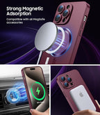 Magnetic for iPhone 15 Pro Max Case [Compatible with MagSafe][Built-in Camera Lens Protector] Slim Soft Silicone Bumper Shockproof Metallic Luster Phone Case (Burgundy)
