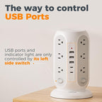 TESSAN Tower Power Strip with Individual Switches, Surge Protector with 12 Outlets, 5 USB Ports(2 USB C), Flat Extension Cord 10 Ft, Flat Plug, Charging Station for Multiple Devices, for Office, Dorm