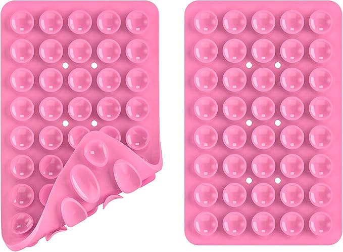 2PACK Silicone Double Sided Suction Phone Case Mount, Detachable Hands Free & Strong Grip Holder for Selfies & Videos, Compatible iPhone Android (2Pack Pink, 40 Suction Cups)