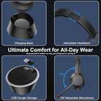 Wireless Headset with Mic for Work, Bluetooth Headset with Microphone (Noise Cancellation), Wireless Headphones with USB Dongle & Charging Dock for Call Center/Home/Computer/PC/Laptop/Teams/Zoom