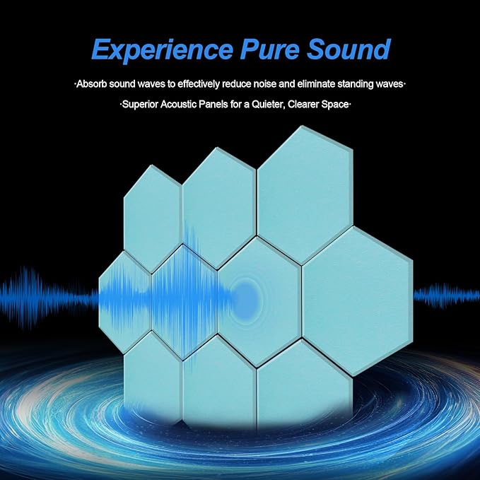 Mollywell Hexagon Acoustic Panels, High Density, Soundproofing, Decorative Noise Reduction Felt Wall Tiles for Ceilings, Home Office & Gaming Room (Smoke Green), 14x12x0.4 Inch