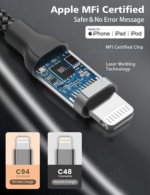 1ft USB C to Lightning Cable Short, [Apple MFi Certified] 2Pack USB C iPhone Charger PD Fast Charging, 12inch Nylon Braided Type C to Lightning Cord for iPhone 14 13 12 11 Pro Max Mini XR XS 8 SE iPad