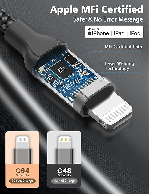 6 inch USB C to Lightning Cable Short, 0.5ft 2Pack Type C to Lightning Cord Power Delivery Fast Charging,[MFi Certified]Nylon Braided USB C iPhone Charger for iPhone14 13 12 11 Pro Max XR XS 8 SE iPad