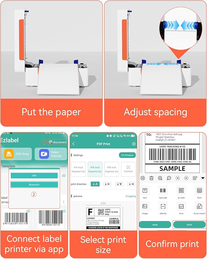 Bluetooth Thermal Label Printer, Wireless 4x6 Shipping Label Printer for Small Business & Shipping Package Compatible with Android, iOS, Windows & Mac, Used for Amazon, Ebay, Shopify, USPS Etc