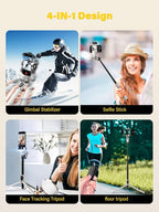 Smartphone Gimbal Stabilizer, Smart Face Tracking Tripod Without APP - 4 in 1 Cellphone Gimbal Stabilizer for iPhone&Android Extended 108cm Rod with RGB Fill Light,M2PRO White