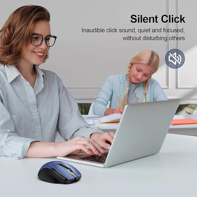 TECKNET Rechargeable Wireless Mouse, 2.4G Silent Mouse, Quiet Click, 6 Adjustable 4800 DPI, Cordless Computer Mice, Ergonomic Mice for Laptop, 6 Buttons USB-A for Chromebook, Ergo Grip - Blue