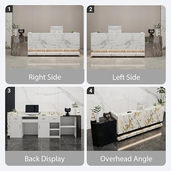Front Desk Reception Counter - Lockable Storage & Keyboard Tray | Reception Desk with Counter, Customizable Large Counter Table (Black+White, 84'')