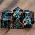 Metal RPG Dice Set,DND Polyhedral Dice Set 7pcs,Metallic Glitter Large Stripe Dice Set for Dungeons and Dragons Role Playing Games(Black Nickel Dark Green)