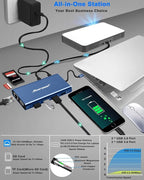 Hiearcool USB C Docking Station Dual Monitor, 11 in 1 Triple Display USB C Laptop Docking Station with 2 HDMI VGA, Type C Dongle Dock Compatible for Thunderbolt 3 4 Laptops