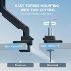 ARES WING Ultrawide Single Monitor Arm, Heavy Duty Monitor Mount for 13"-45" Curved Screens, Adjustable Stand for Desk with C-clamp & Grommet Base up to 40 LBS, Black