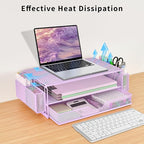 AUPSEN Computer Monitor Stands Riser，2-Tier Desk Organizers and Accessories, Office Desk Accessories Organizer with Drawers and 2 Pen Holder for Office Supplies (Purple)