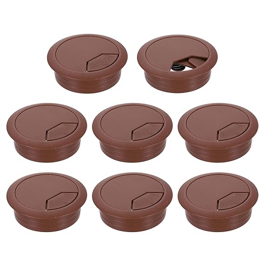 uxcell 8 Pcs 50mm (1.97 Inch) Desk Grommet, Plastic Cable Hole Cover, Wire Cord Cable Organizer for Home Office Computer Desk Cabinet, Brown