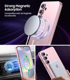Magnetic for Samsung Galaxy S24 Plus Case [Compatible with MagSafe][Built-in Camera Lens Protector] Slim Soft Silicone Bumper Shockproof Metallic Luster Phone Case (Rose Gold)