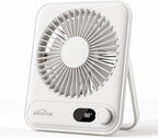 WHATOOK Small Desk Fan Personal Fans: 5000mah 25 Hours Battery Office Quiet Mini Desktop Fan Portable Rechargeable Travel Essentials (White, 5000)