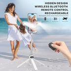 Mini Phone Tripod Stand,MQOUNY 38" Phone Tripod &Selfie Stick with Wireless Rechargeable Remote & Removable Light, Extendable Tripod Stand 360 Rotation Compatible with Phone&Android Samsung (White)