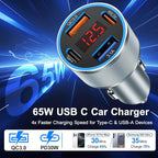 USB C Fast Car Charger, 2Pack 4-Port Fast Charging Car Charger with Voltage Display, Type C Car Chargers for Multiple Devices,USBC Phone Adapter for iPhone 16e 16 15 Pro Max,Galaxy,iPad,Pixel,Android
