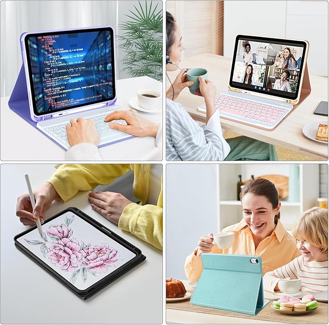 Keyboard Case Compatible for iPad 11th Generation (A16, 2025) and 10th 10.9 inch (2022), Wireless Detachable Keyboard with Premium Protective Cover with Pencil Holder for Apple iPad 2022 10.9 Inch