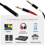 3.5mm to 1/4 Adapter Cable, 3.5mm TRS Female to Dual 1/4 inch TS Male Y Splitter Cable Adapter, Mini Jack Stereo to 2 Quarter inch Mono Insert Cable - 1 ft
