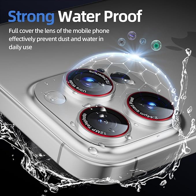 Camera Lens Protector for iPhone 16 Pro Max/iPhone 16 Pro/iPhone 15 Pro Max/iPhone 15 Pro/iPhone 14 Pro Max/14 Pro , [Military Grade Shatterproof][Full Coverage Metal] [Strong Adsorption] 9H Metal Tempered Glass Camera Screen Cover, [Case-Friendly], Si...