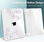 TWOLSKOO Compatible with M4 MacBook Air 13.6 inch Case 2025-2022 Release M4 A3240 M3 A3113 M2 A2681, Plastic Hard Shell & Keyboard Cover & Type C Adapter & Screen Protector, Engraved Floral2