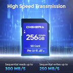 256GB LSU200 SDXC UHS-II Memory Card - up to 300MB/s, C10, U3, V90, 8K, SD Card for Computers, Digital Cameras, Home Theatre Devices, Car Navigation Systems (1 Pack)