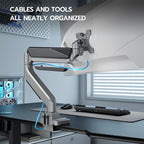 ARES WING Ultrawide Single Monitor Arm, Heavy Duty Monitor Mount for 13"-45" Curved Screens, Adjustable Stand for Desk with C-clamp & Grommet Base up to 40 LBS, Gray