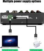Professional 6-Channel Audio Mixer with 256 DSP Effects,48V Phantom Power,Bluetooth,MP3,USB Recording Input,Portable Sound Mixing Console for Streaming,DJ Show,Karaoke