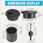 1-3/8" Black Desk Grommet with Bi-Metal Hole Saw, JTemgle Plastic Cable Hole Cover Computer Table Cord Wire Organizer Caps, Desktop Cord Management for Home Office TV Stands Tabletops, 7 Pieces