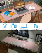 Extra Large Leather Desk Protector, Office Mat, Mouse & Laptop Pad, Non-Slip Blotter, Waterproof Writing Pad - Rose Pink, 55" x 17"