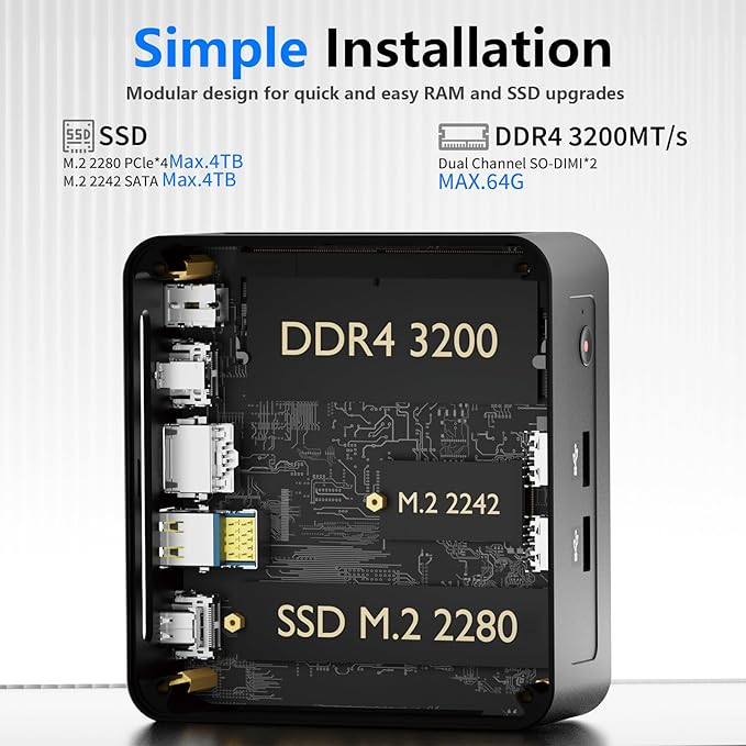 Mini Desktop Computer, Intel Core i5-12450H (Up to 4.40GHz), 16GB DDR4 RAM, 512GB M.2 SSD, Mini PC Supports Triple 4K Display, USB 3.2, Wi-Fi 6, BT 5.2, RJ45 2.5G