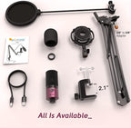 FIFINE Podcast Microphone Kit-USB PC Computer Recording Microphone, Condenser Mic Set for Streaming, Gaming, Voice-Over, Meeting, with Arm Stand, Shock Mount, Pop Filter-T669 Rose Red