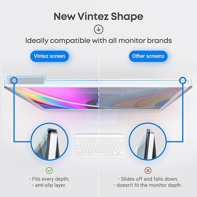 VINTEZ Blue Light Screen Protector for 23, 23.6, 23.8, 24 Inch Computer Monitor and Laptop – Anti-UV Blue Light Blocking Film for Desktop PC, Eye Protection Filter, 21.2" x 13.4", 2 Pack